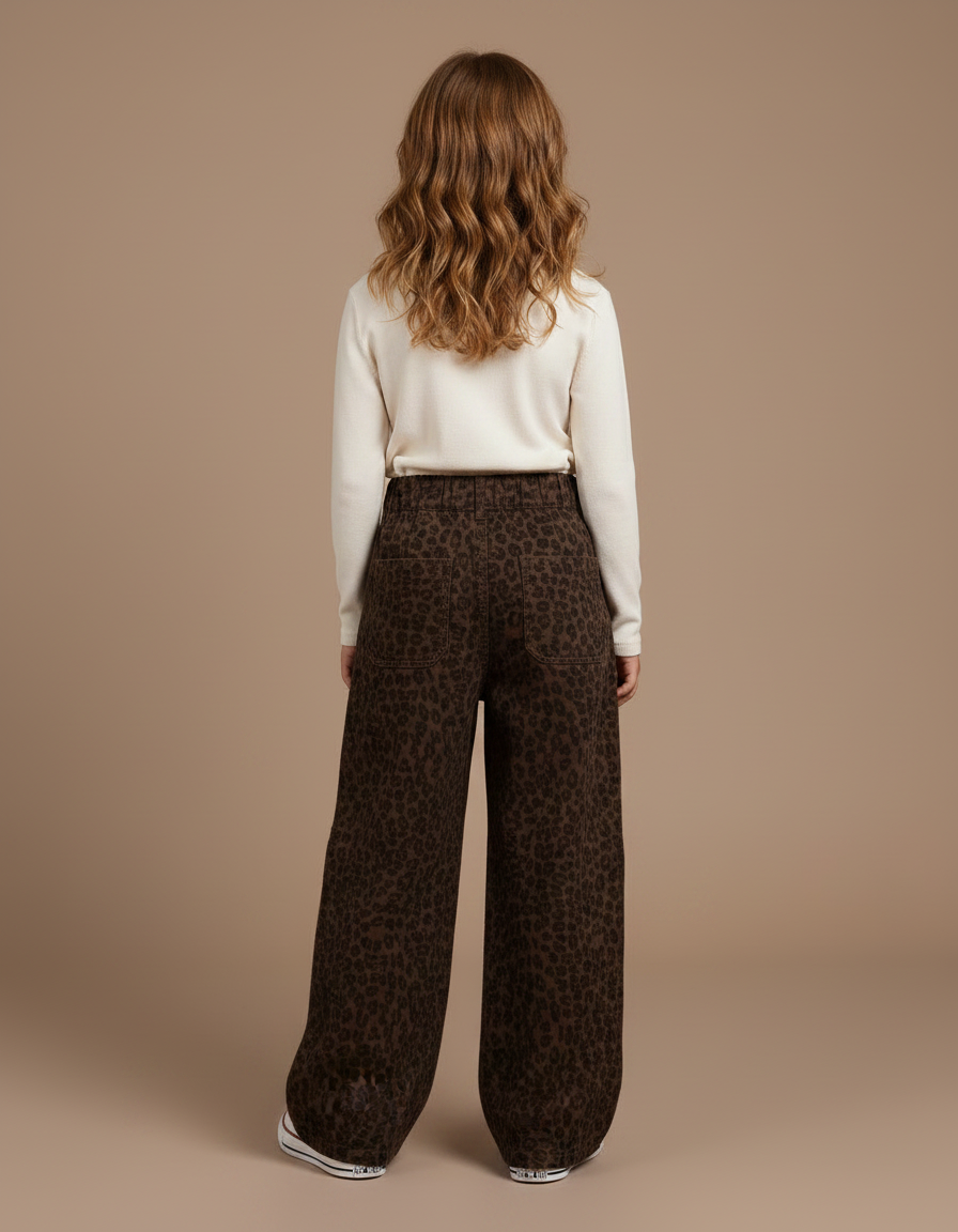Pantalon Léopard Marron Ample Cargo Décontracté Fille - Toile - vue 2