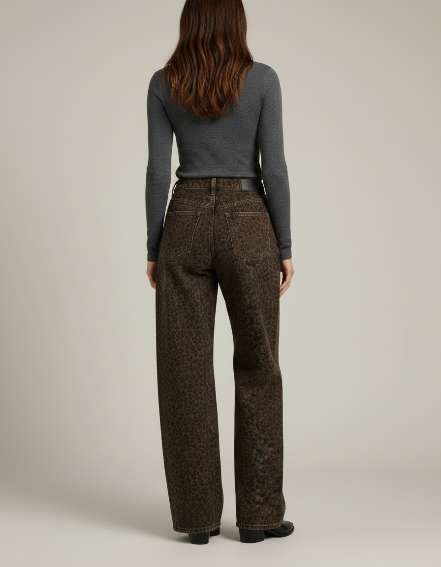Pantalon Léopard Marron Ample Streetwear Denim Femme - Jean - vue 2