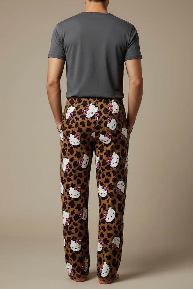 Pantalon Léopard Marron Imprimé Hello Kitty Doux Ample Homme - Molleton - vue 2