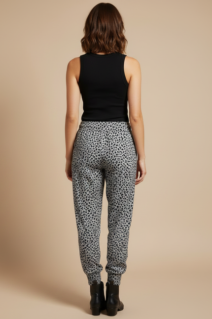 Pantalon Léopard Gris Ample Imprimé Décontracté Fluide - Molleton - vue 2