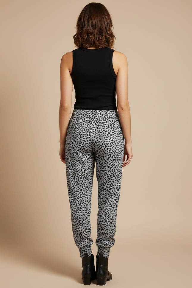 Pantalon Léopard Gris Ample Imprimé Décontracté Fluide - Molleton - vue 2