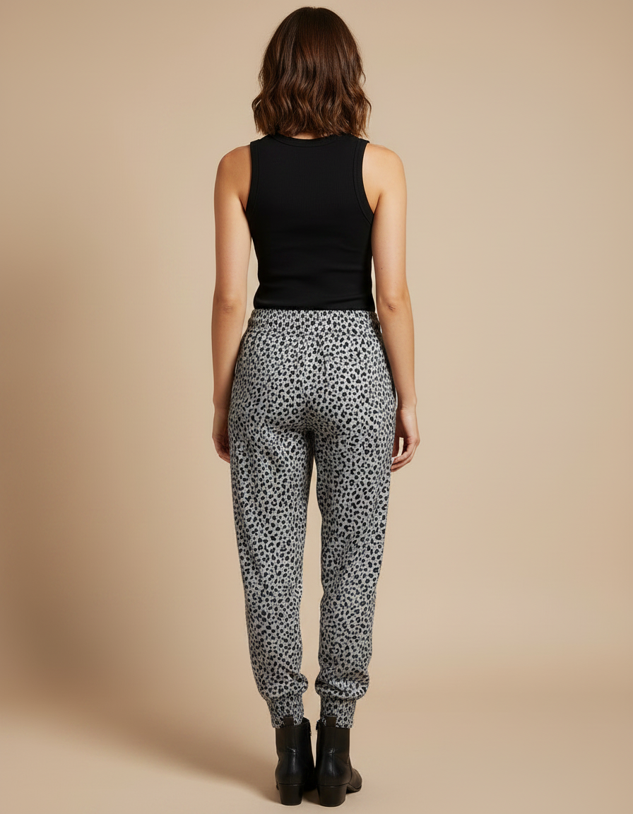 Pantalon Léopard Gris Ample Imprimé Décontracté Fluide - Molleton - vue 2