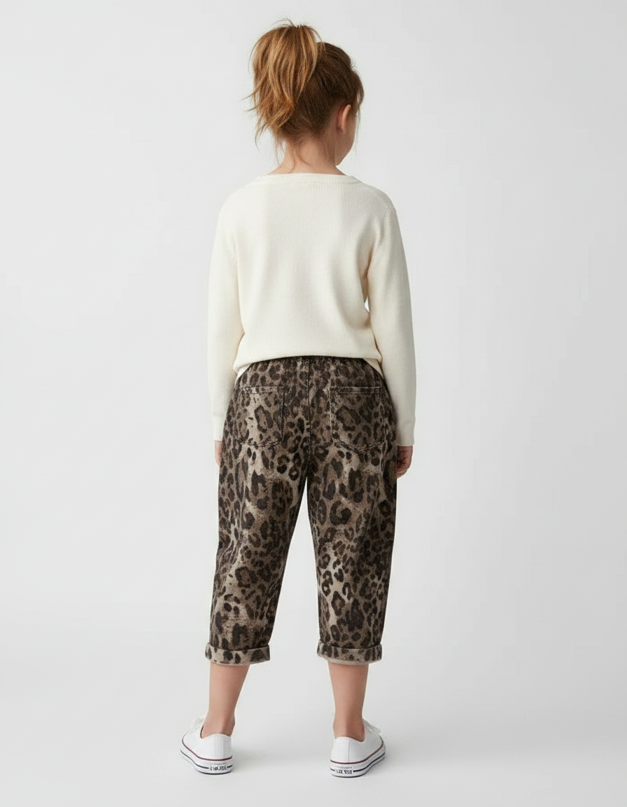 Pantalon Léopard Ample Marron Coton Enfant - Molleton - vue 2