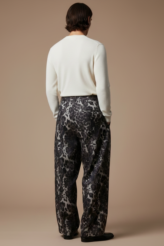 Pantalon Léopard Ample Imprimé Gris Décontracté Homme - Satin - vue 2
