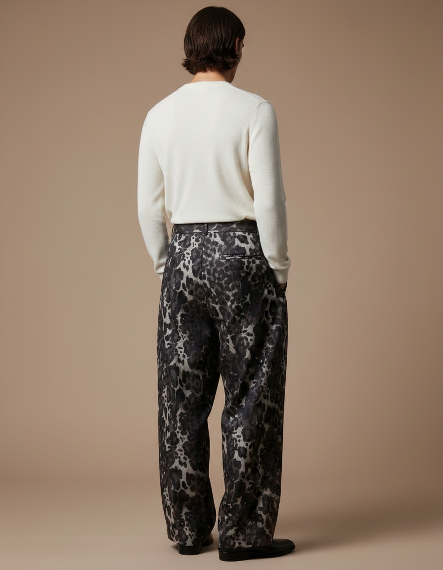 Pantalon Léopard Ample Imprimé Gris Décontracté Homme - Satin - vue 2