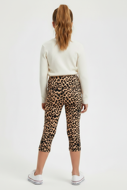 Pantalon Léopard Court Imprimé Taille Haute Fille - Polyester - vue 2