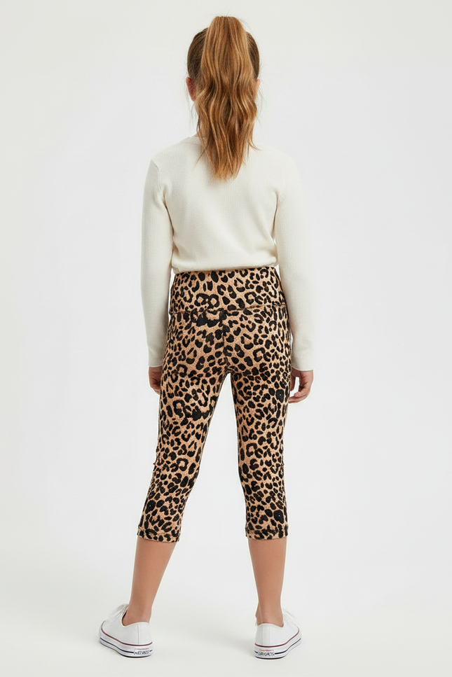 Pantalon Léopard Court Imprimé Taille Haute Fille - Polyester - vue 2