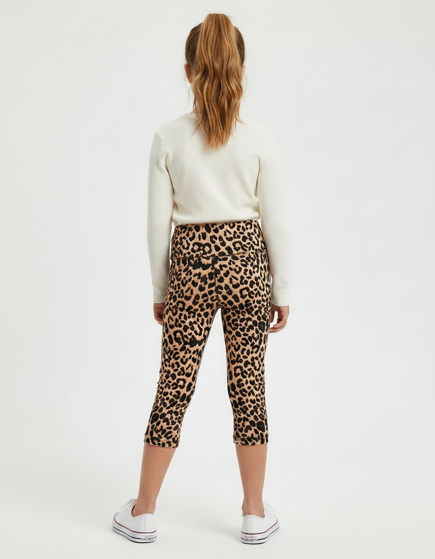 Pantalon Léopard Court Imprimé Taille Haute Fille - Polyester - vue 2