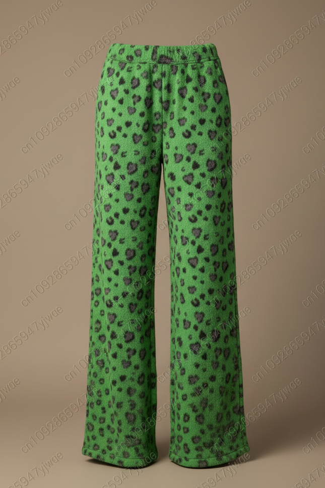 Pantalon Léopard Vert Ample Doux Motif Cœurs - Molleton - vue 3