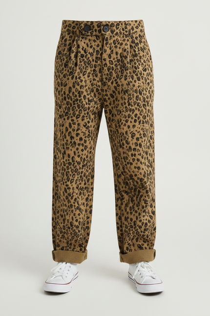 Pantalon Léopard Enfant Corduroy Ample Marron Casual - Cordé - vue 3