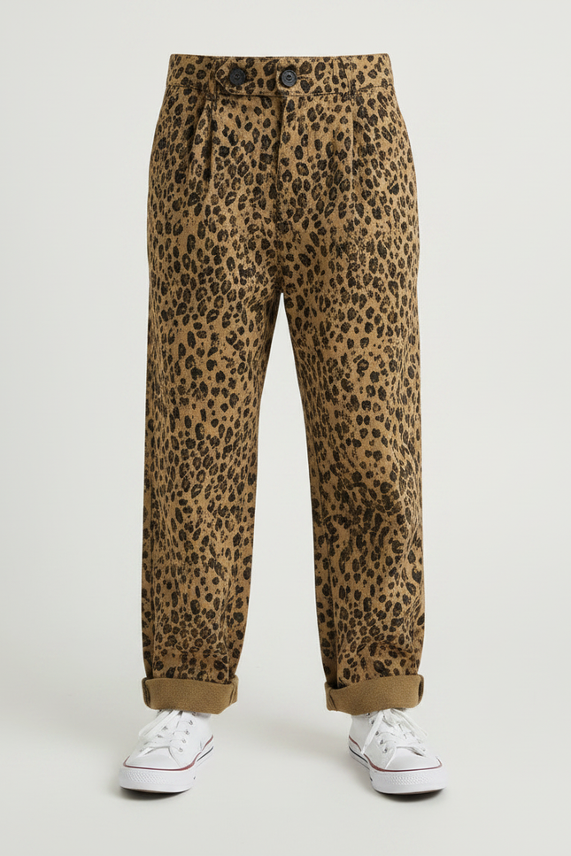 Pantalon Léopard Enfant Corduroy Ample Marron Casual - Cordé - vue 3