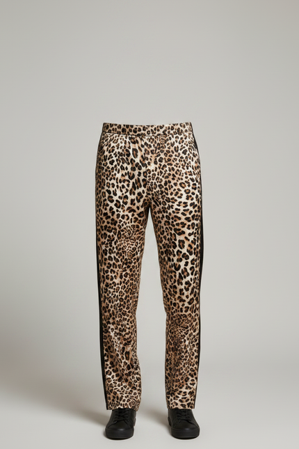 Pantalon Léopard Homme Imprimé Fluide Décontracté Noir - Satin - vue 3