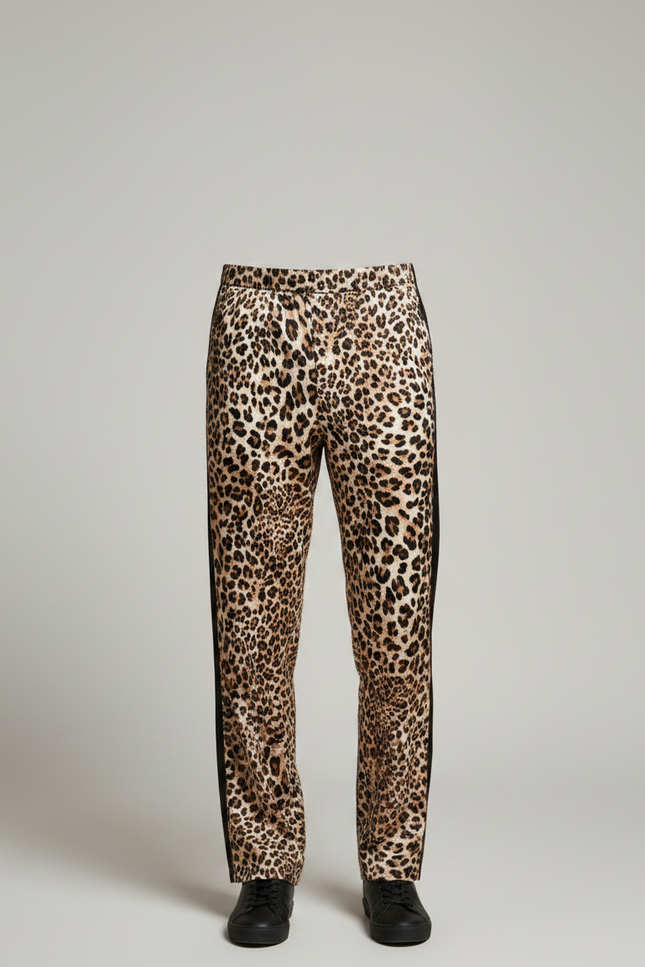 Pantalon Léopard Homme Imprimé Fluide Décontracté Noir - Satin - vue 3
