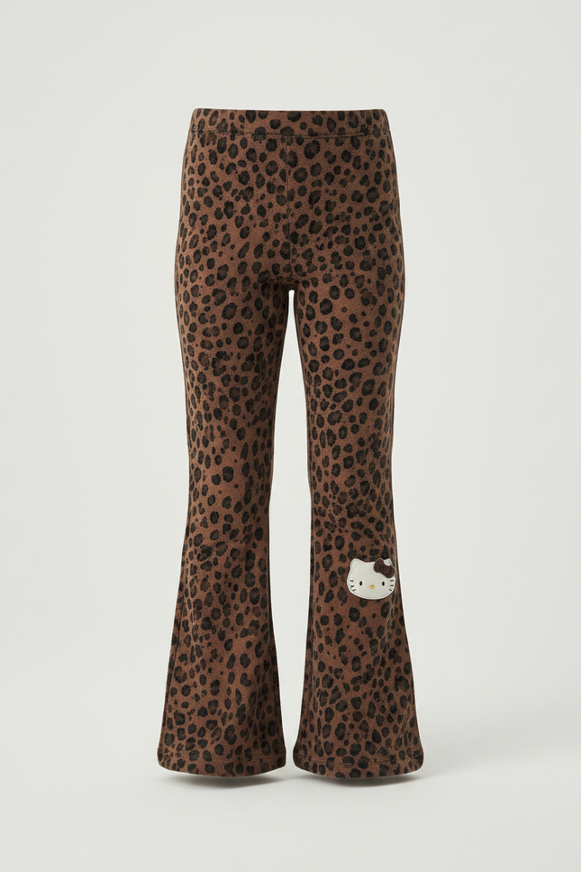 Pantalon Léopard Marron Évasé Imprimé Hello Kitty Fille - Molleton - vue 3
