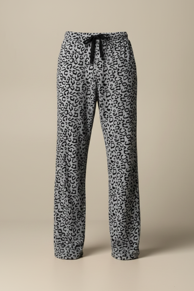 Pantalon Léopard Gris Ample Polaire Doux Décontracté - Molleton - vue 3