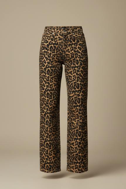 Pantalon Léopard Marron Ample Taille Haute Femme - Imprimé Jean - vue 3