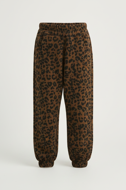 Pantalon Léopard Marron Ample Imprimé Molletonné Enfant - vue 3