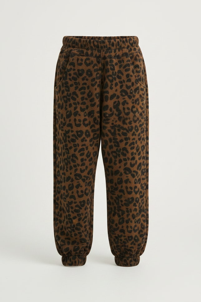 Pantalon Léopard Marron Ample Imprimé Molletonné Enfant - vue 3