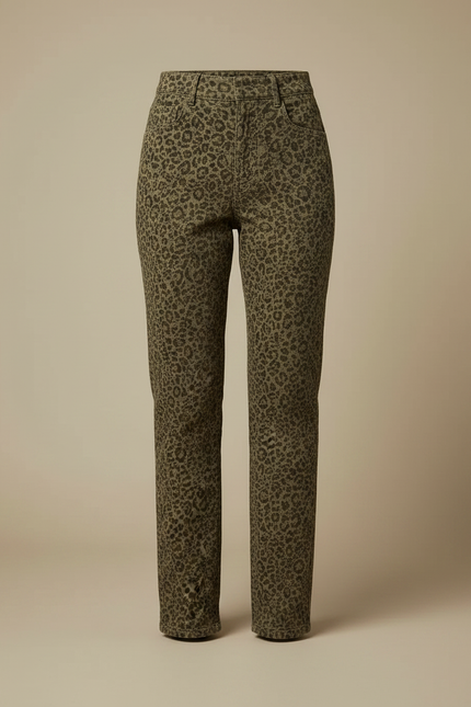 Pantalon Léopard Vert Kaki Imprimé Coupe Droite - Coton - vue 3