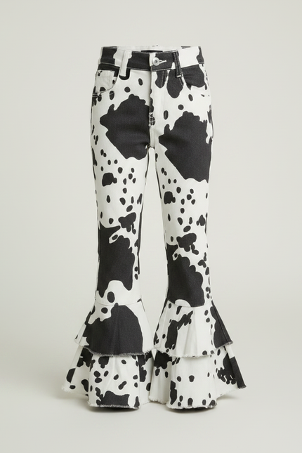 Pantalon Léopard Évasé Imprimé Vache Volants Enfant - Jean - vue 3