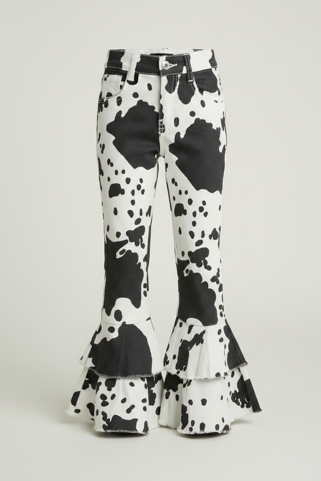 Pantalon Léopard Évasé Imprimé Vache Volants Enfant - Jean - vue 3