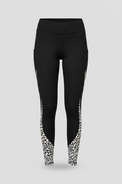Pantalon Léopard Noir Blanc Imprimé Moulant Sport Femme - Polyester - vue 3