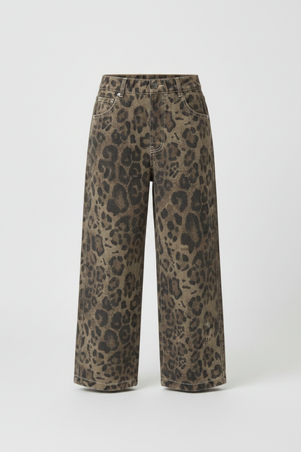 Pantalon Léopard Ample Imprimé Marron Streetwear Enfant - Jean - vue 3