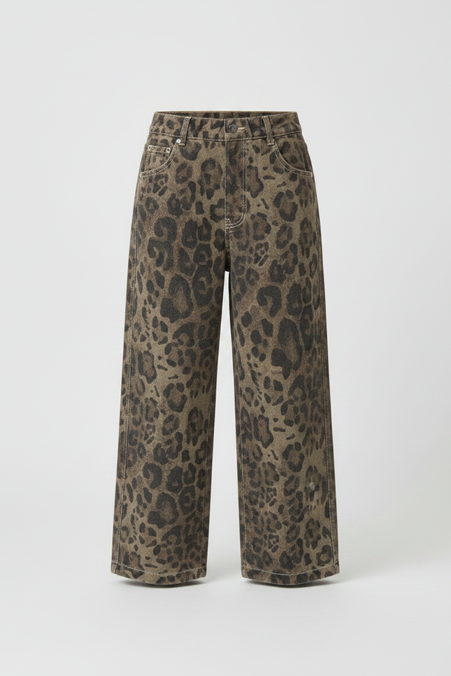 Pantalon Léopard Ample Imprimé Marron Streetwear Enfant - Jean - vue 3