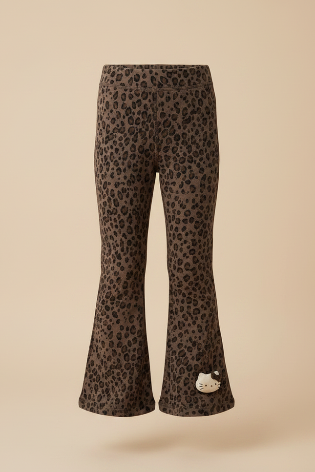 Pantalon Léopard Marron Évasé Imprimé Hello Kitty - Molleton - vue 3