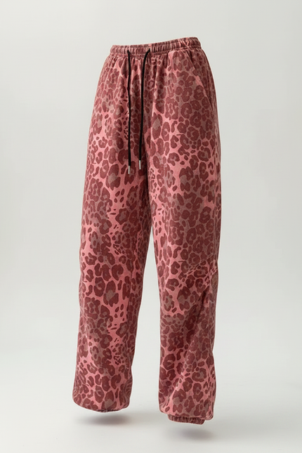 Pantalon Léopard Rose Imprimé Ample Streetwear Large - Molleton - vue 3