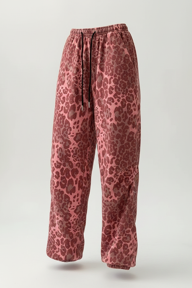 Pantalon Léopard Rose Imprimé Ample Streetwear Large - Molleton - vue 3