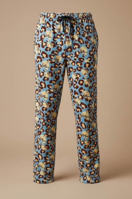 Pantalon Léopard Bleu Clair Imprimé Animal Doux Ample - Molleton - vue 3