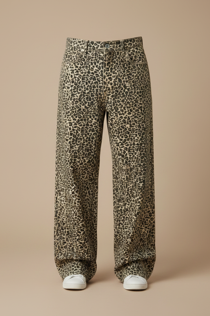 Pantalon Léopard Ample Imprimé Marron Décontracté Homme - Toile - vue 3