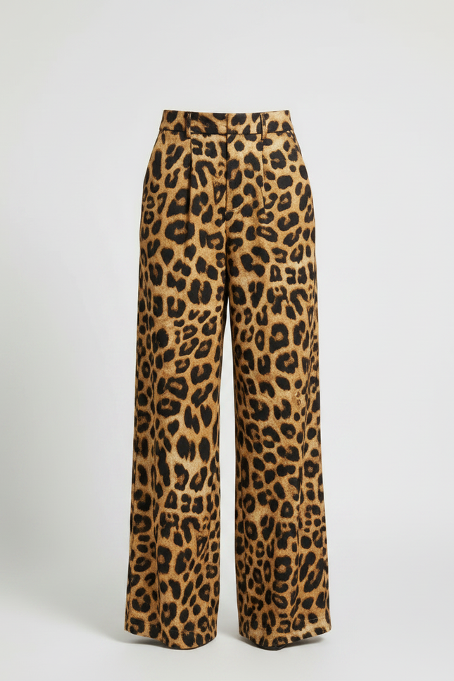 Pantalon Léopard Ample Fluide Satiné Marron - vue 3