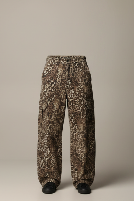 Pantalon Léopard Cargo Ample Imprimé Marron Streetwear - Toile - vue 3