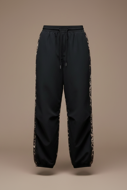 Pantalon Léopard Noir Ample Patchwork Décontracté - Polyester - vue 3