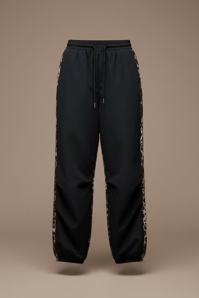 Pantalon Léopard Noir Ample Patchwork Décontracté - Polyester - vue 3