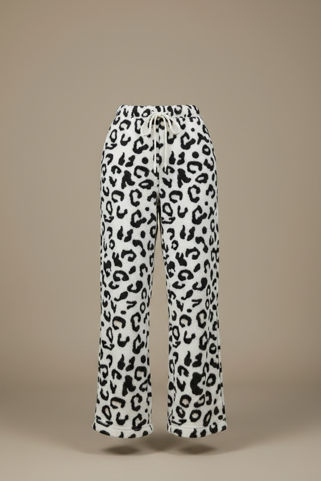 Pantalon Léopard Blanc Noir Ample Molletonné Femme - Imprimé - vue 3