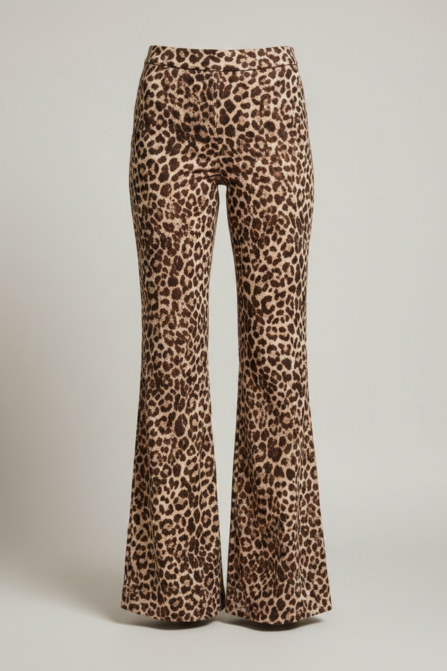 Pantalon Léopard Évasé Imprimé Taille Haute Élégant - Maille - vue 3
