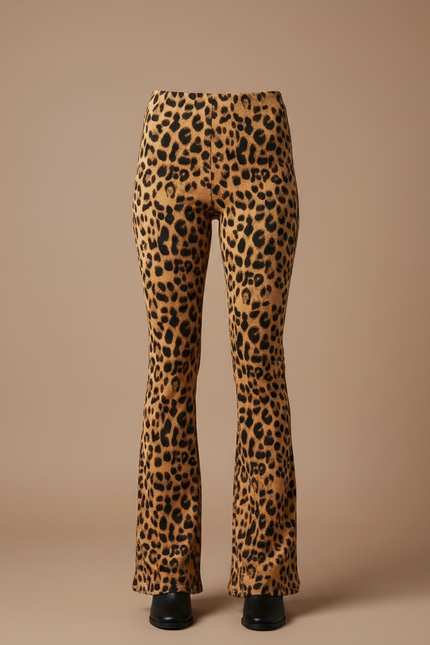 Pantalon Léopard Évasé Imprimé Taille Haute Femme - Maille - vue 3