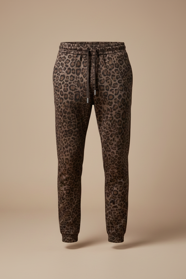 Pantalon Léopard Homme Marron Imprimé Slim Velours - vue 3