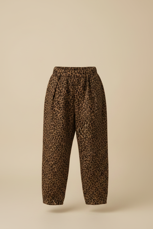 Pantalon Léopard Harem Marron Imprimé Molletonné Enfant - vue 3