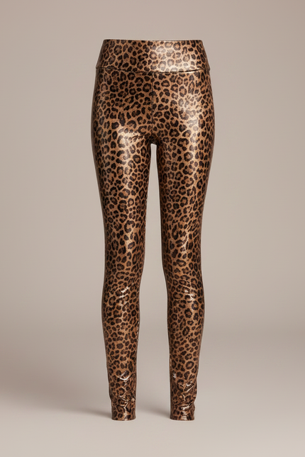 Pantalon Léopard Brillant Moulant Taille Haute - Imprimé Simili cuir - vue 3