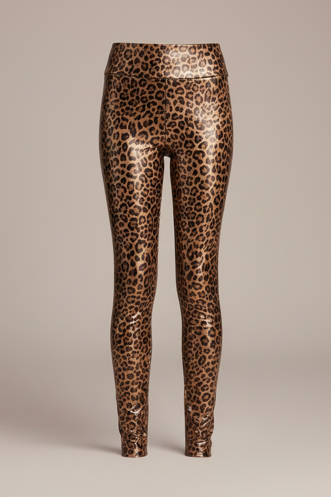 Pantalon Léopard Brillant Moulant Taille Haute - Imprimé Simili cuir - vue 3