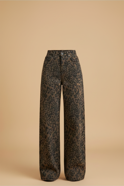 Pantalon Léopard Marron Imprimé Large Vintage Décontracté - Jean - vue 3