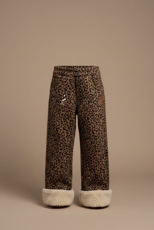 Pantalon Léopard Marron Imprimé Chaud Ample Enfant - Molleton - vue 3