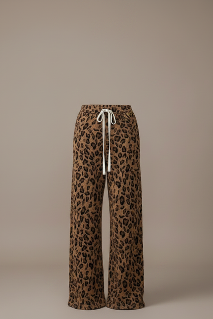 Pantalon Léopard Marron Ample Doux Velours Hiver - vue 3
