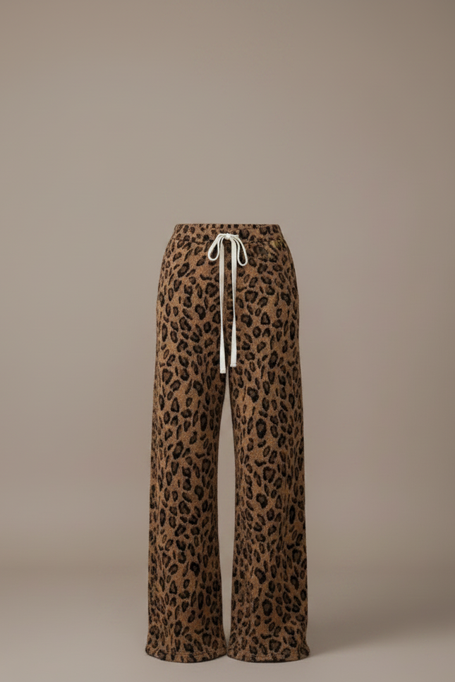 Pantalon Léopard Marron Ample Doux Velours Hiver - vue 3