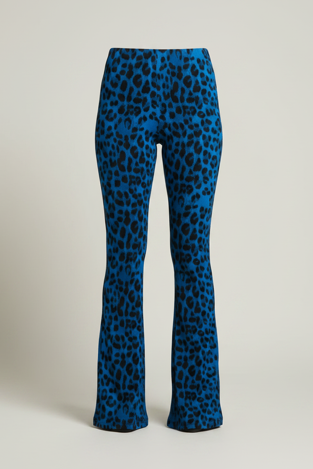 Pantalon Léopard Bleu Évasé Imprimé Animal Femme - Maille - vue 3