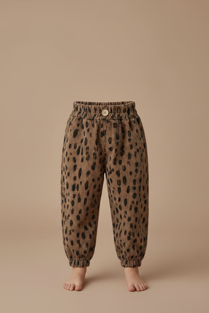 Pantalon Léopard Côtelé Marron Large Enfant - Cordé - vue 3